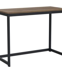 Small Home Office Modern Laptop Computer Desk Table Metal Frame Brown Wood Top