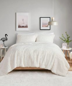 Full/Queen size Reversible Soft Sherpa Faux Fur 3-Piece Comforter Set in Ivory