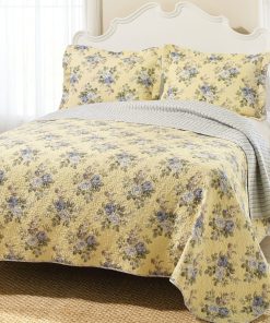 Full / Queen Yellow Blue Floral Lightweight Coverlet Set