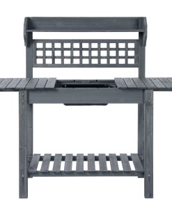 Outdoor Grey Wood Potting Bench Expandable Top with Food Grade Plastic Sink