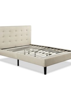 King size Taupe Beige Upholstered Platform Bed Frame with Headboard