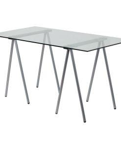 Modern Clear Tempered Glass Top Writing Table Computer Desk with Metal Legs