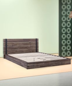 Queen size Farmhouse Wood Industrial Low Profile Platform Bed Frame