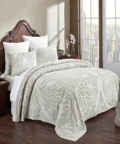 Queen Size 100-Percent Cotton Chenille 3-Piece Coverlet Bedspread Set in Ivory