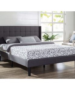Queen size Grey Wingback Upholstered Platform Bed