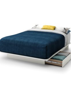 Full size White Modern Platform Bed Frame with 2 Storage Drawers