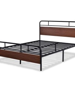 Queen Size Industrial Metal Wood Platform Bed Frame with Headboard and Footboard